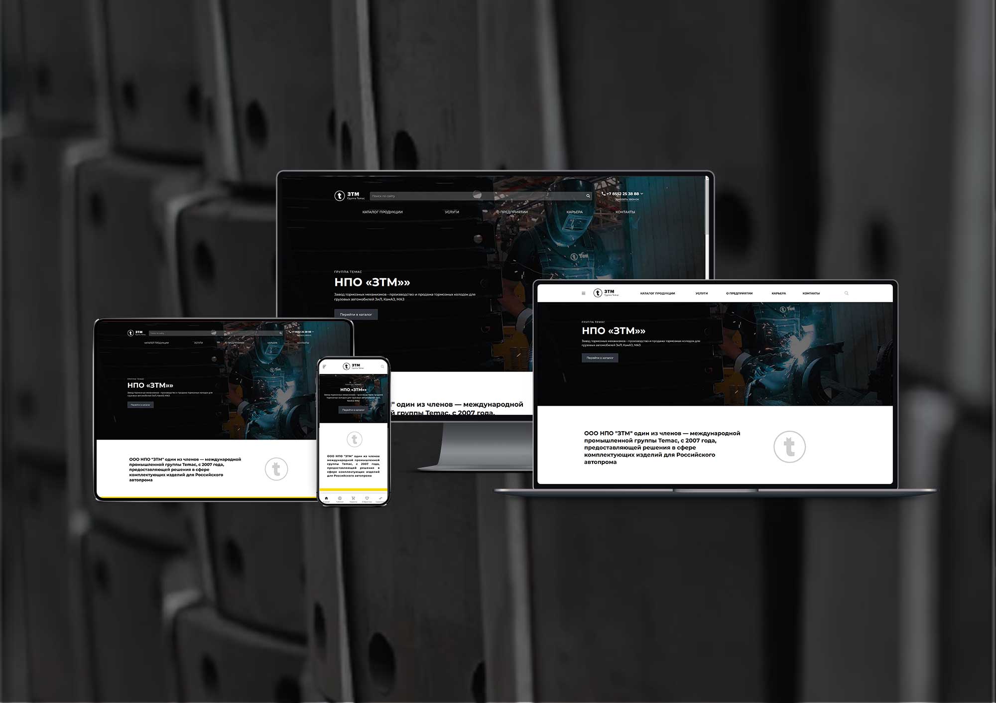 Основной экран проекта Сайт с интеграцией 1С для Завода тормозных механизмов